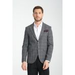 Frappoli Girado Erkek Koyu Gri Ekose Slim Fit Mono Yaka Spor Blazer Ceket - 52 - 6 Drop
