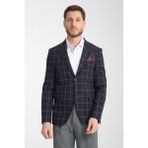 Frappoli Girado Erkek Koyu Lacivert Ekose Slim Fit Mono Yaka Spor Blazer Ceket - 48 - 6 Drop