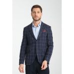 Frappoli Girado Erkek Lacivert Ekose Slim Fit Mono Yaka Spor Blazer Ceket - 50 - 6 Drop