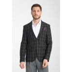 Frappoli Girado Erkek Siyah Ekose Slim Fit Mono Yaka Spor Blazer Ceket - 52 - 6 Drop
