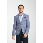 Frappoli Giraldo Erkek Mavi - Bordo Ekose Slim Fit Mono Yaka Spor Blazer Ceket - 52 - 6 Drop
