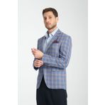 Frappoli Giraldo Erkek Mavi - Bordo Ekose Slim Fit Mono Yaka Spor Blazer Ceket