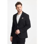 Frappoli Jasinoo Erkek Battal Büyük Beden Siyah Regular Fit Pamuk Karışımlı Likralı Blazer Ceket