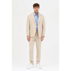Frappoli Lerma Erkek Bej Torba Cepli Yarım Astar Ceket+Pileli Pantolon 2'li Slim Fit Takım Elbise