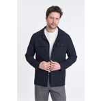 Frappoli Lores Erkek Koyu Lacivert Overshirt Esneyen Desenli Kumaş Baharlık Trenç Ceket-Mont