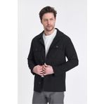 Frappoli Lores Erkek Siyah Overshirt Esneyen Desenli Kumaş Baharlık Trenç Ceket-Mont