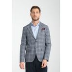 Frappoli Marega Erkek Açık Lacivert Ekose Slim Fit Mono Yaka Spor Blazer Ceket - 50 - 6 Drop