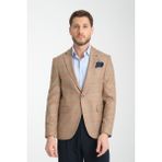 Frappoli Marega Erkek Bej Ekose Slim Fit Mono Yaka Spor Blazer Ceket - 52 - Koyu Bej - 6 Drop