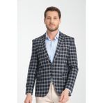 Frappoli Mario Erkek Koyu Lacivert Ekose Slim Fit Mono Yaka Spor Blazer Ceket - 6 Drop - 50