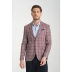Frappoli Medardo Erkek Bordo Ekoseli Slim Fit Dar Kesim Mono Yaka Spor Blazer Ceket - 64 - 6 Drop