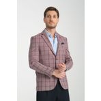 Frappoli Medardo Erkek Bordo Ekoseli Slim Fit Dar Kesim Mono Yaka Spor Blazer Ceket