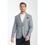 Frappoli Mendey Erkek Koyu Lacivert Ekose Keten Görünümlü Slim Fit Spor Blazer Ceket - 54 - 6 Drop
