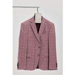 Frappoli Messini Erkek Bordo Ekose Kumaşlı Mono Yaka Blazer Ceket (Büyük Beden - Battal)