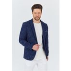 Frappoli Modero Erkek Lacivert-Bordo Ekose Kareli Polyester Kumaş Slim Fit Dar Kesim Spor Blazer Ceket