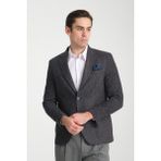 Frappoli Nonni Erkek Koyu Lacivert Poliviskon Kumaş Slim Fit Mono Yaka Blazer Ceket - 60 - 6 Drop