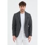 Frappoli Nuxes Erkek Koyu Gri Poliviskon Kumaşlı Slim Fit Kendinden Mendilli Mono Yaka Spor Blazer Ceket