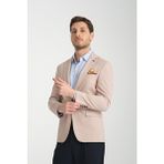 Frappoli Odessa Erkek Bej Kendinden Desenli Slim Fit Blazer Ceket Uzun Kol Casual Stil - 58
