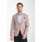 Frappoli Odessa Erkek Haki Kendinden Desenli Mevsimlik Mono Yaka Slim Fit Blazer Ceket - Kahverengi - 50 - 6 Drop