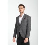 Frappoli Opera Erkek Siyah - Bordo Ekose Slim Fit Mono Yaka Spor Blazer Ceket