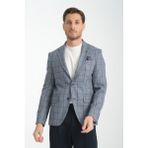 Frappoli Pakito Erkek Açık Lacivert Ekose Slim Fit Mono Yaka Spor Blazer Ceket - 56 - 6 Drop
