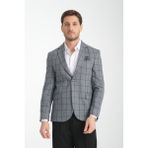 Frappoli Pakito Erkek Kömür Siyah Ekose Slim Fit Mono Yaka Spor Blazer Ceket - 58 - 6 Drop