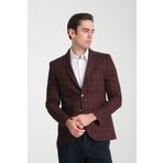 Frappoli Paride Erkek Bordo Ekose Slim Fit Mono Yaka Spor Blazer Ceket