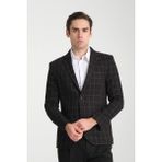 Frappoli Paride Erkek Indigo Ekose Slim Fit Mono Yaka Blazer Ceket - Siyah - 62 - 6 Drop