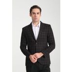 Frappoli Paridee Erkek Siyah Ekose Battal Büyük Beden Mono Yaka Dar Kesim Blazer Spor Ceket