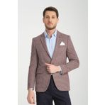 Frappoli Pico Erkek Bordo Kendinden Desenli Örme Kumaş Slim Fit Mono Yaka Dar Kesim Blazer Ceket