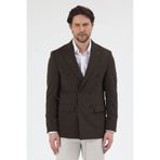 Frappoli Pique Erkek Haki Kruvaze Sivri Yaka Esnek Poliviskon Kumaşlı Slim Fit Spor Blazer Ceket