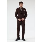 Frappoli Pique Erkek Kahve Poliviskon Kumaşlı Örme Ceket+Pantolon+Yelekli Slim Fit Takım Elbise