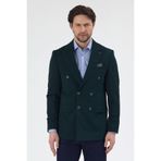 Frappoli Pique Erkek Yeşil Kruvaze Sivri Yaka Esnek Poliviskon Kumaşlı Slim Fit Spor Blazer Ceket
