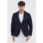 Frappoli Regelo Erkek Lacivert Poliviskon Kumaşlı Slim Fit Kendinden Mendilli Mono Yaka Spor Blazer Ceket