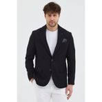 Frappoli Regelo Erkek Siyah Poliviskon Kumaşlı Slim Fit Kendinden Mendilli Mono Yaka Spor Blazer Ceket