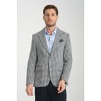 Frappoli Remos Erkek Lacivert Kazayağı Desenli Esneyen Kumaş Mono Yaka Spor Blazer Ceket - 58 - 6 Drop