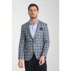 Frappoli Sanofi Erkek Açık Lacivert Ekose Slim Fit Mono Yaka Spor Blazer Ceket - 58 - 6 Drop