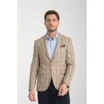 Frappoli Sanofi Erkek Bej Ekose Slim Fit Mono Yaka Spor Blazer Ceket - 56 - 6 Drop
