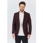 Frappoli Sarmue Erkek Bordo Ekose Kareli Polyester Kumaş Slim Fit Dar Kesim Spor Blazer Ceket