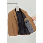 Frappoli Savue Erkek Camel Pamuk Karışımlı Esneyen Kumaş Slim Fit Blazer Ceket (Büyük Beden - Battal)