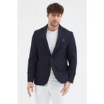 Frappoli Sorex Erkek Siyah Poliviskon Kumaşlı Slim Fit Kendinden Mendilli Mono Yaka Spor Blazer Ceket - 56 - Lacivert