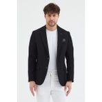 Frappoli Sorex Erkek Siyah Poliviskon Kumaşlı Slim Fit Kendinden Mendilli Mono Yaka Spor Blazer Ceket - 58