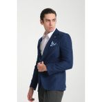 Frappoli Str Erkek Indigo Slim Fit Mono Yaka Kendinden Desenli Blazer Ceket - İndigo - 64 - 6 Drop