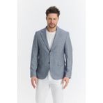 Frappoli Tacues Erkek Lacivert Yarım Astarlı Kapak Cepli Keten Karışımlı Ilkbahar-Yaz Spor Blazer Ceket - 52 - 6 Drop