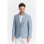 Frappoli Tacues Erkek Mavi Yarım Astarlı Kapak Cepli Keten Karışımlı Ilkbahar-Yaz Spor Blazer Ceket - 58 - 6 Drop