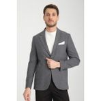 Frappoli Tadic Erkek Lacivert Desenli Esneyen Kumaş Slim Fit Torba Cepli Yarım Astar 4 Mevsim Blazer Ceket - Koyu Gri - 52 - 6 Drop