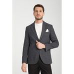 Frappoli Tadic Erkek Lacivert Desenli Esneyen Kumaş Slim Fit Torba Cepli Yarım Astar 4 Mevsim Blazer Ceket - Siyah - 6 Drop - 54