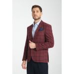 Frappoli Tadufe Erkek Bordo - Lacivert Ekose Slim Fit Mono Yaka Spor Blazer Ceket - 50 - Bordo-Lacivert - 6 Drop