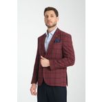 Frappoli Tadufe Erkek Bordo - Lacivert Ekose Slim Fit Mono Yaka Spor Blazer Ceket