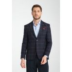 Frappoli Tadufe Erkek Lacivert - Bordo Ekose Slim Fit Mono Yaka Spor Blazer Ceket - 56 - 6 Drop