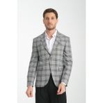 Frappoli Uche Erkek Vizon Ekose Desenli Slim Fit Mono Yaka Blazer Ceket - Siyah - 54 - 6 Drop
